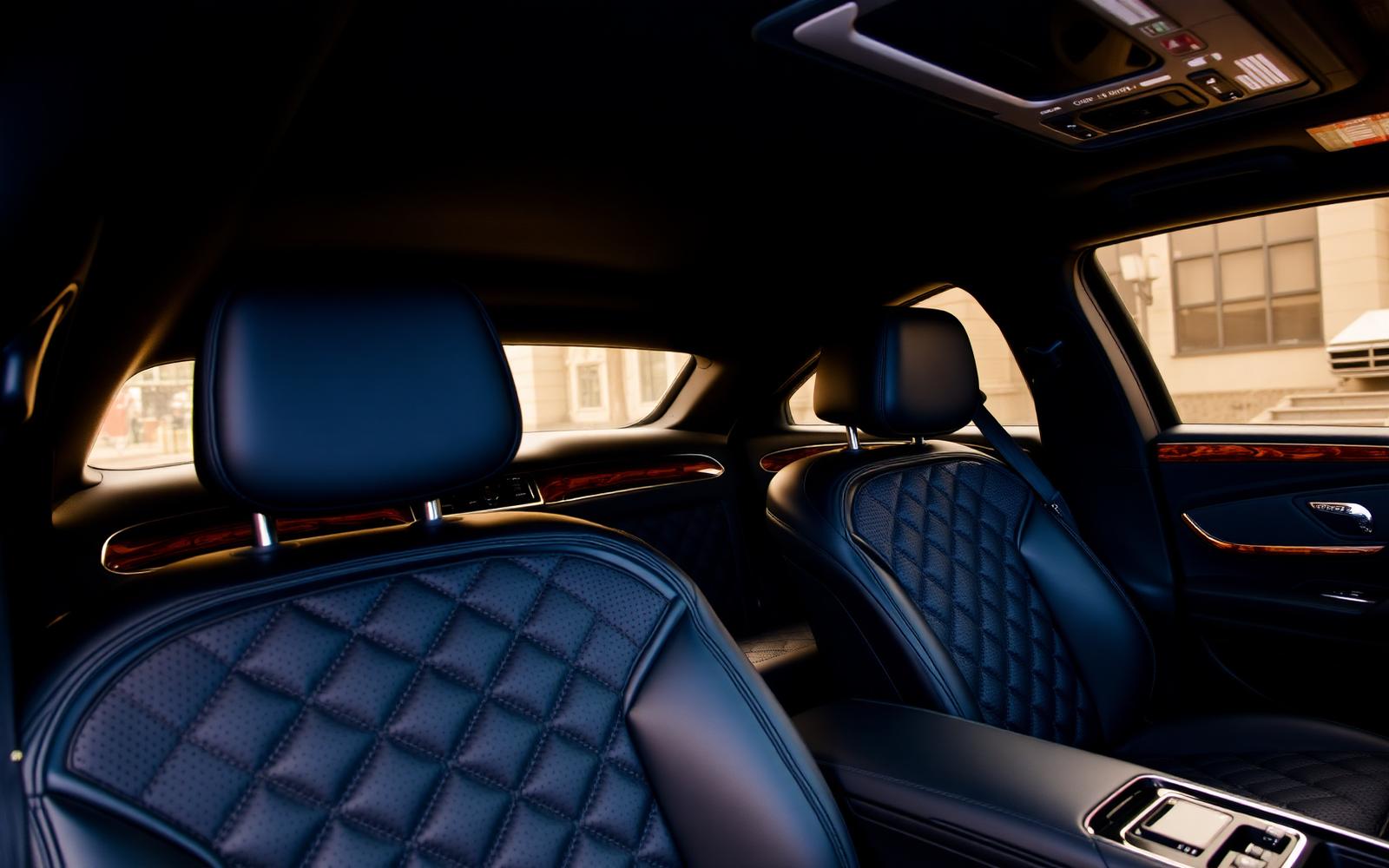 Black leather rear cabin of a premium sedan